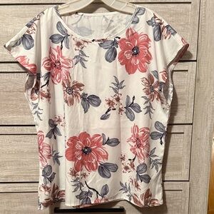 SHEIN Floral Print Blouse - Pink and Gray